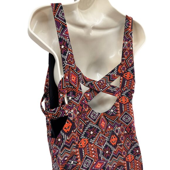 Tobi Mini Tank Dress Red Burgundy Aztec Print Boho Sleeveless Pullover Size M - Picture 5 of 14
